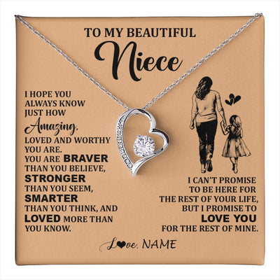 Forever Love Necklace 14K White Gold Finish | 1 | Personalized To My Beautiful Niece Necklace From Aunt Promise To Love You Niece Birthday Valentines Day Graduation Christmas Customized Gift Box Message Card | teecentury