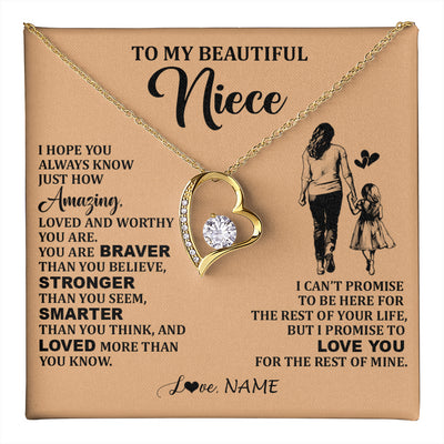 Forever Love Necklace 18K Yellow Gold Finish | 1 | Personalized To My Beautiful Niece Necklace From Aunt Promise To Love You Niece Birthday Valentines Day Graduation Christmas Customized Gift Box Message Card | teecentury