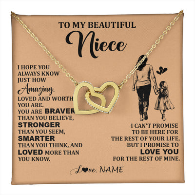 Interlocking Hearts Necklace 18K Yellow Gold Finish | 1 | Personalized To My Beautiful Niece Necklace From Aunt Promise To Love You Niece Birthday Valentines Day Graduation Christmas Customized Gift Box Message Card | teecentury