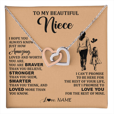 Interlocking Hearts Necklace Stainless Steel & Rose Gold Finish | 1 | Personalized To My Beautiful Niece Necklace From Aunt Promise To Love You Niece Birthday Valentines Day Graduation Christmas Customized Gift Box Message Card | teecentury