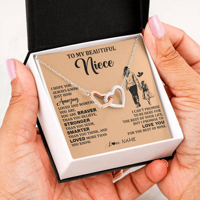 Interlocking Hearts Necklace Stainless Steel & Rose Gold Finish | 2 | Personalized To My Beautiful Niece Necklace From Aunt Promise To Love You Niece Birthday Valentines Day Graduation Christmas Customized Gift Box Message Card | teecentury
