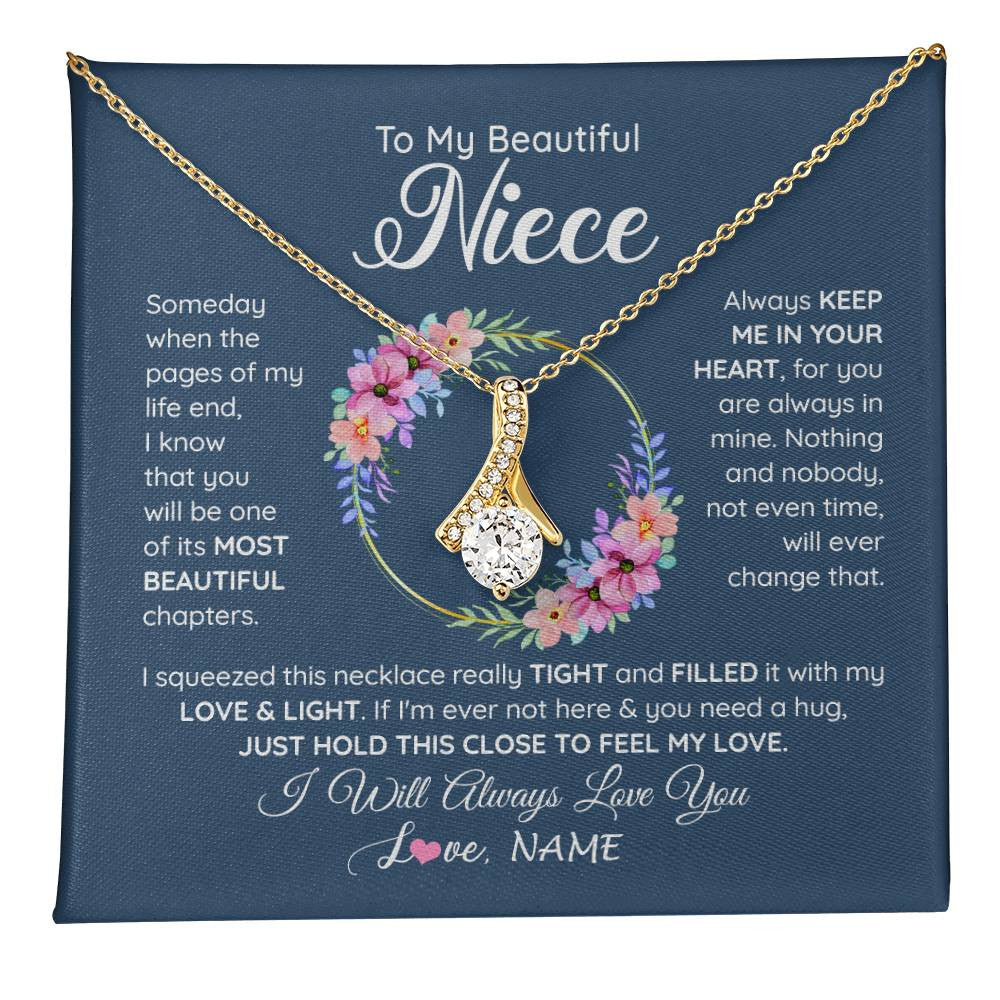 Alluring Beauty Necklace 18K Yellow Gold Finish | 1 | Personalized To My Beautiful Niece Necklace From Aunt Someday Someday When The Pages Niece Birthday Graduation Christmas Customized Gift Box Message Card | teecentury