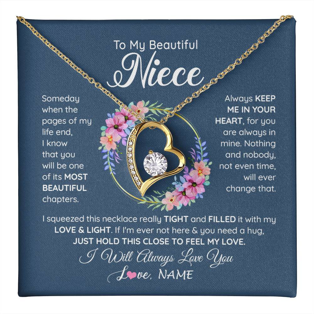 Forever Love Necklace 18K Yellow Gold Finish | 1 | Personalized To My Beautiful Niece Necklace From Aunt Someday Someday When The Pages Niece Birthday Graduation Christmas Customized Gift Box Message Card | teecentury