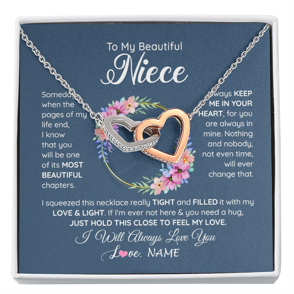 Interlocking Hearts Necklace | Personalized To My Beautiful Niece Necklace From Aunt Someday Someday When The Pages Niece Birthday Graduation Christmas Customized Gift Box Message Card | teecentury