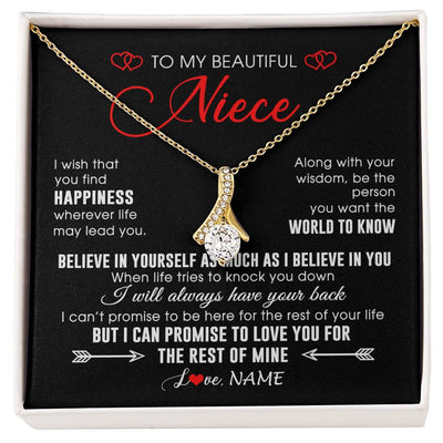Alluring Beauty Necklace 18K Yellow Gold Finish | Personalized To My Beautiful Niece Necklace From Aunt Uncle Aunt Happiness Wherever Life Niece Birthday Graduation Christmas Customized Gift Box Message Card | teecentury