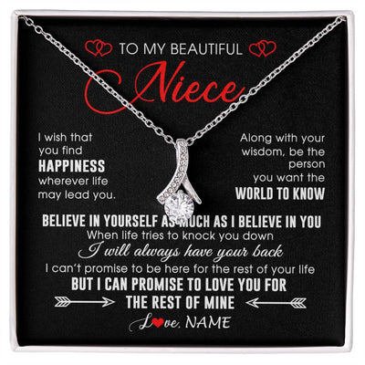 Alluring Beauty Necklace 14K White Gold Finish | Personalized To My Beautiful Niece Necklace From Aunt Uncle Aunt Happiness Wherever Life Niece Birthday Graduation Christmas Customized Gift Box Message Card | teecentury