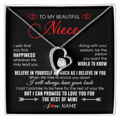 Forever Love Necklace 14K White Gold Finish | Personalized To My Beautiful Niece Necklace From Aunt Uncle Aunt Happiness Wherever Life Niece Birthday Graduation Christmas Customized Gift Box Message Card | teecentury