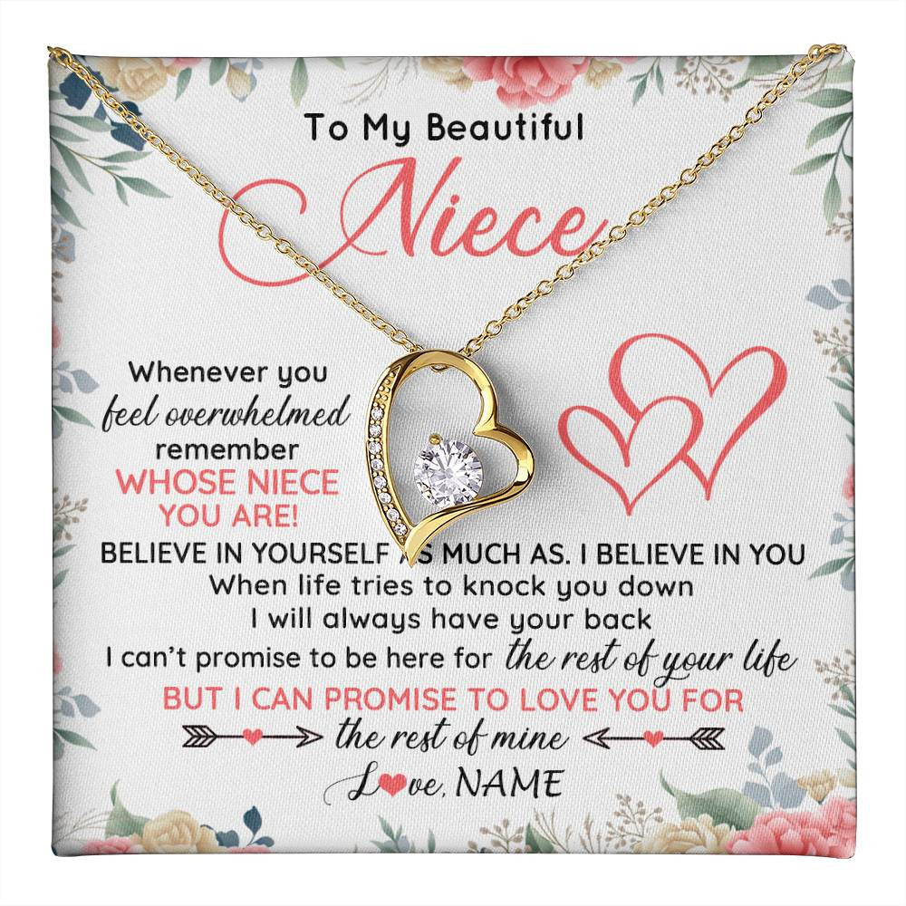 Forever Love Necklace 18K Yellow Gold Finish | 1 | Personalized To My Beautiful Niece Necklace From Aunt Uncle Auntie Believe In You Niece Birthday Graduation Christmas Jewelry Customized Gift Box Message Card | teecentury