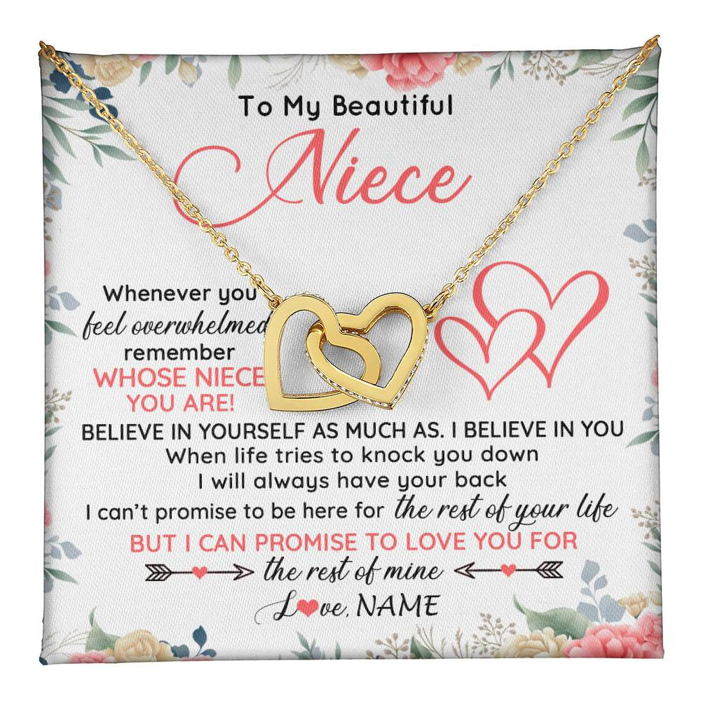 Interlocking Hearts Necklace 18K Yellow Gold Finish | 1 | Personalized To My Beautiful Niece Necklace From Aunt Uncle Auntie Believe In You Niece Birthday Graduation Christmas Jewelry Customized Gift Box Message Card | teecentury
