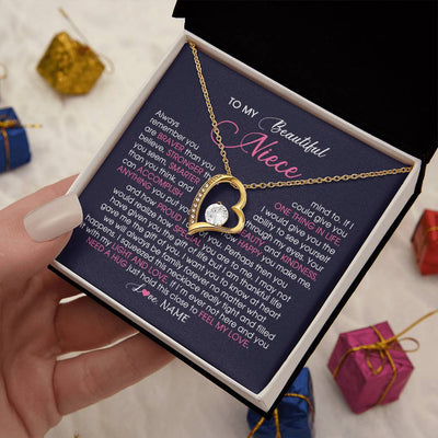 Forever Love Necklace 18K Yellow Gold Finish | Personalized To My Beautiful Niece Necklace From Aunt Uncle Auntie Feel My Love Niece Birthday Christmas Graduation Jewelry Customized Gift Box Message Card | teecentury