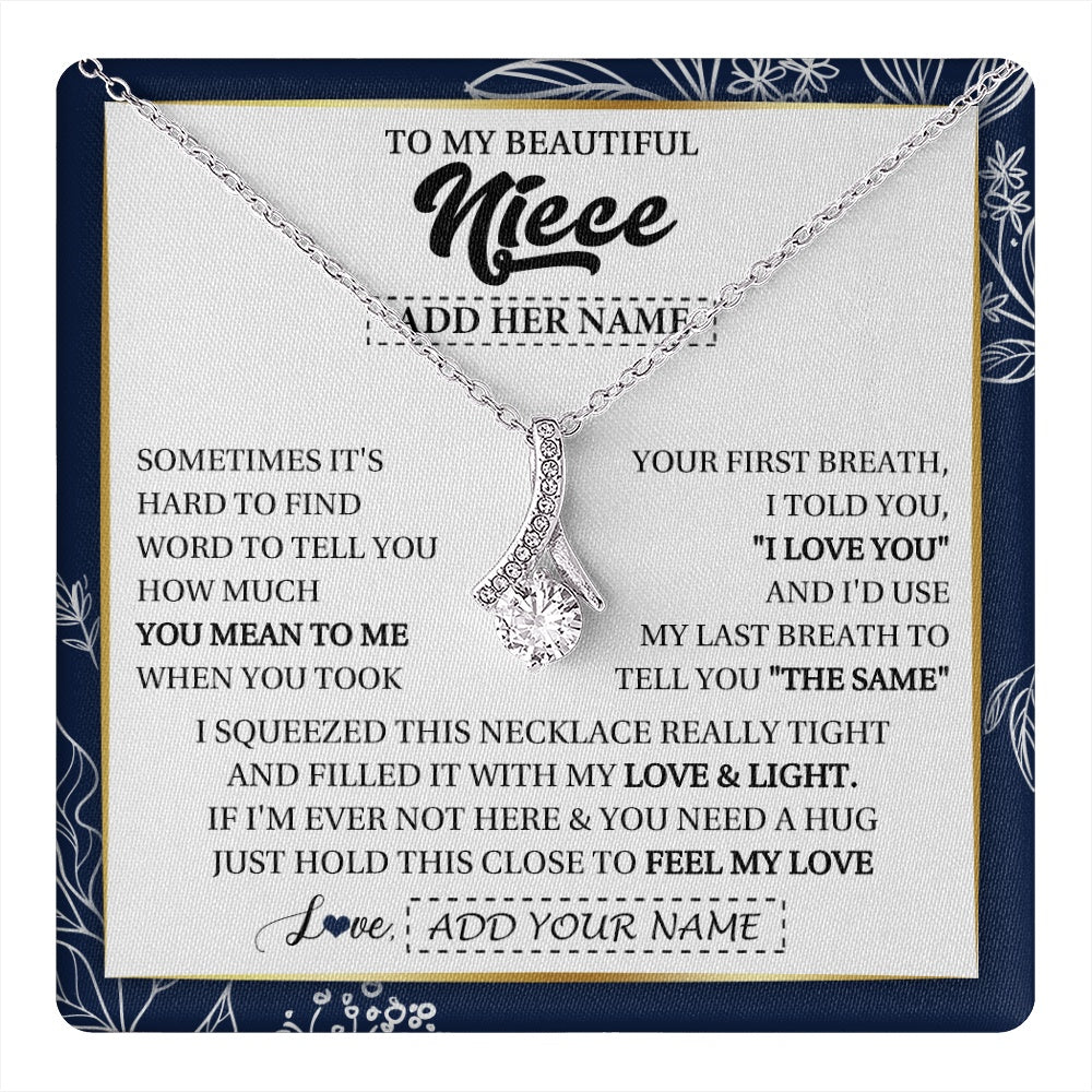 Alluring Beauty Necklace 14K White Gold Finish | 1 | Personalized To My Beautiful Niece Necklace From Aunt Uncle Feel My Love Valentine Gifts For Niece Birthday Graduation Christmas Custom Gift Box Message Card | teecentury.myshopify