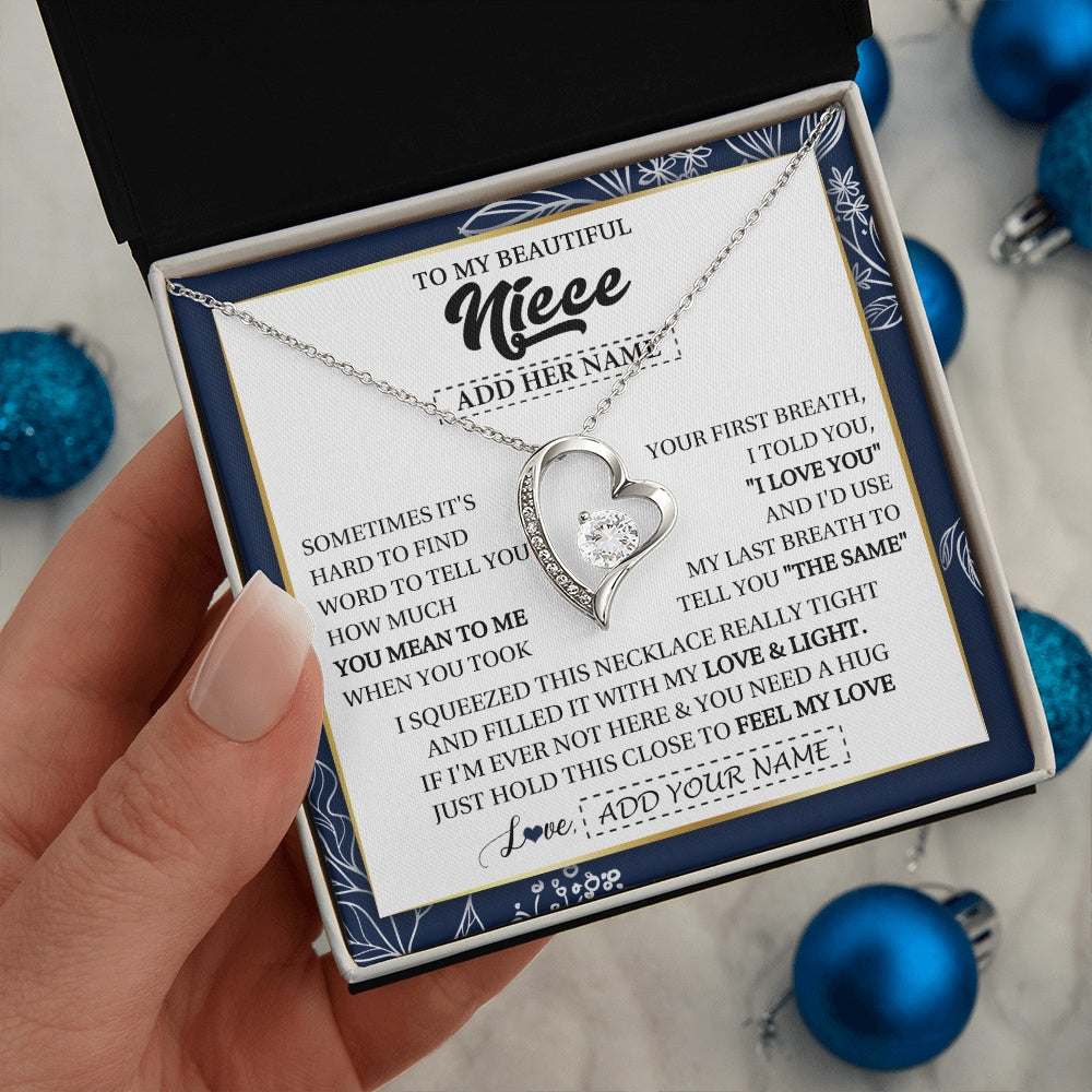Forever Love Necklace 14K White Gold Finish | 2 | Personalized To My Beautiful Niece Necklace From Aunt Uncle Feel My Love Valentine Gifts For Niece Birthday Graduation Christmas Custom Gift Box Message Card | teecentury.myshopify
