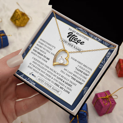 Forever Love Necklace 18K Yellow Gold Finish | 2 | Personalized To My Beautiful Niece Necklace From Aunt Uncle Feel My Love Valentine Gifts For Niece Birthday Graduation Christmas Custom Gift Box Message Card | teecentury.myshopify