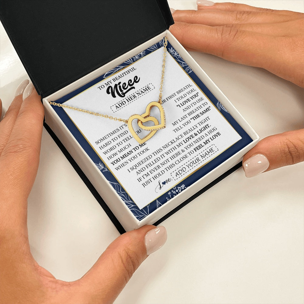 Interlocking Hearts Necklace 18K Yellow Gold Finish | 2 | Personalized To My Beautiful Niece Necklace From Aunt Uncle Feel My Love Valentine Gifts For Niece Birthday Graduation Christmas Custom Gift Box Message Card | teecentury.myshopify