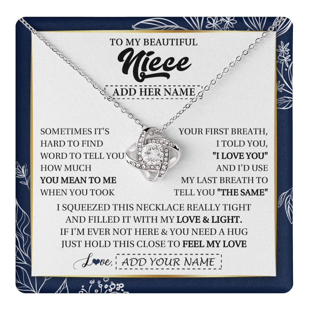 Love Knot Necklace 14K White Gold Finish | 1 | Personalized To My Beautiful Niece Necklace From Aunt Uncle Feel My Love Valentine Gifts For Niece Birthday Graduation Christmas Custom Gift Box Message Card | teecentury.myshopify