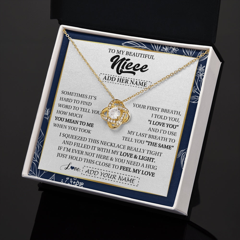 Love Knot Necklace 18K Yellow Gold Finish | 2 | Personalized To My Beautiful Niece Necklace From Aunt Uncle Feel My Love Valentine Gifts For Niece Birthday Graduation Christmas Custom Gift Box Message Card | teecentury.myshopify
