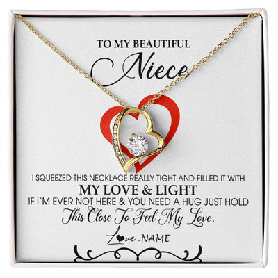 Forever Love Necklace 18K Yellow Gold Finish | Personalized To My Beautiful Niece Necklace From Aunt Uncle Filled With My Love and Light Niece Pendant Jewelry Birthday Christmas Customized Message Card | teecentury