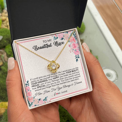 Love Knot Necklace 18K Yellow Gold Finish | 2 | Personalized To My Beautiful Niece Necklace From Aunt Uncle I Am Here For You Floral Niece Jewelry Pendant Birthday Christmas Customized Message Card | teecentury