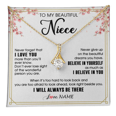 Alluring Beauty Necklace 18K Yellow Gold Finish | 1 | Personalized To My Beautiful Niece Necklace From Aunt Uncle I Love You Believe In You Niece Birthday Graduation Christmas Customized Gift Box Message Card | teecentury