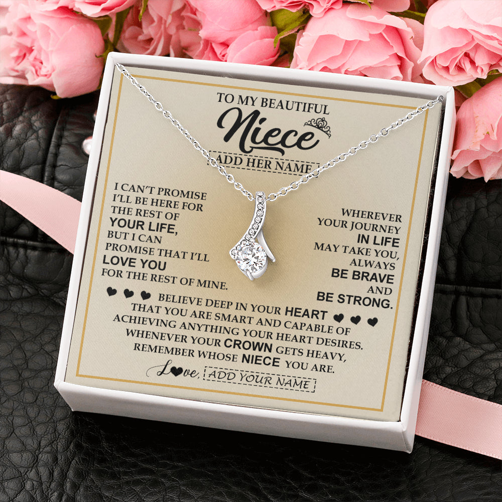 Alluring Beauty Necklace 14K White Gold Finish | 2 | Personalized To My Beautiful Niece Necklace From Aunt Uncle Jewelry Present For Women Niece Birthday Mother's Day Wedding Day Christmas Gift Box Message Card | teecentury