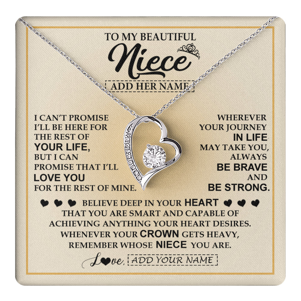 Forever Love Necklace 14K White Gold Finish | 1 | Personalized To My Beautiful Niece Necklace From Aunt Uncle Jewelry Present For Women Niece Birthday Mother's Day Wedding Day Christmas Gift Box Message Card | teecentury