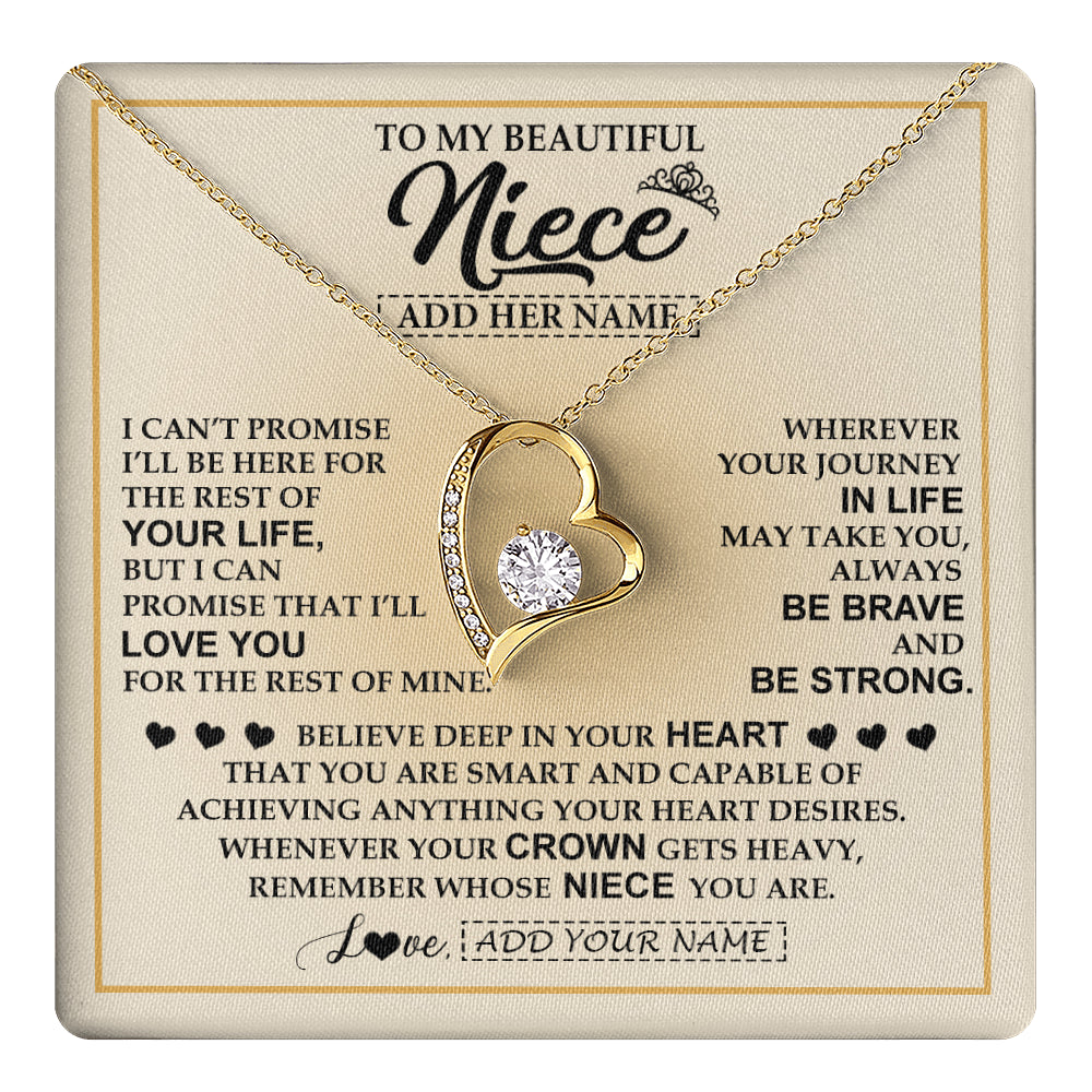 Forever Love Necklace 18K Yellow Gold Finish | 1 | Personalized To My Beautiful Niece Necklace From Aunt Uncle Jewelry Present For Women Niece Birthday Mother's Day Wedding Day Christmas Gift Box Message Card | teecentury