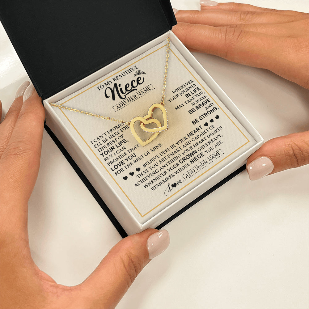 Interlocking Hearts Necklace 18K Yellow Gold Finish | 2 | Personalized To My Beautiful Niece Necklace From Aunt Uncle Jewelry Present For Women Niece Birthday Mother's Day Wedding Day Christmas Gift Box Message Card | teecentury