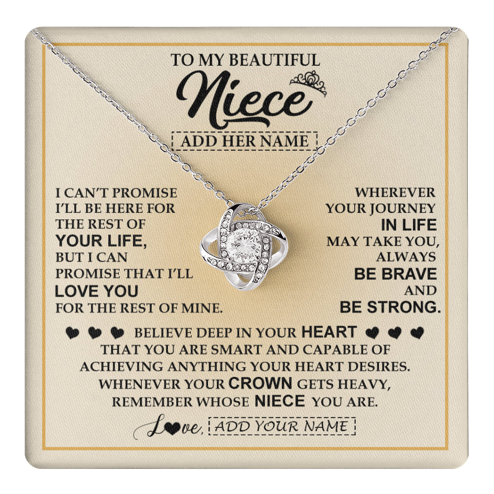Love Knot Necklace 14K White Gold Finish | 1 | Personalized To My Beautiful Niece Necklace From Aunt Uncle Jewelry Present For Women Niece Birthday Mother's Day Wedding Day Christmas Gift Box Message Card | teecentury