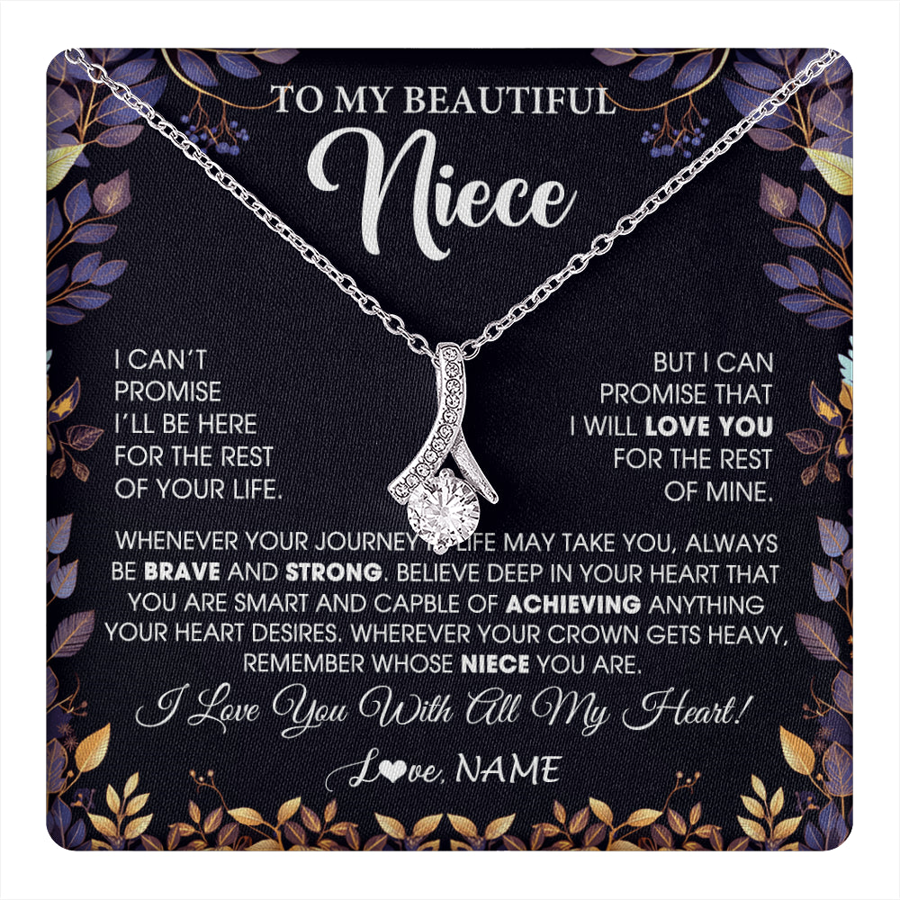 Alluring Beauty Necklace 14K White Gold Finish | 1 | Personalized To My Beautiful Niece Necklace From Aunt Uncle Promise Necklace Birthday Gift For Niece Graduation Christmas Customized Gift Box Message Card | teecentury