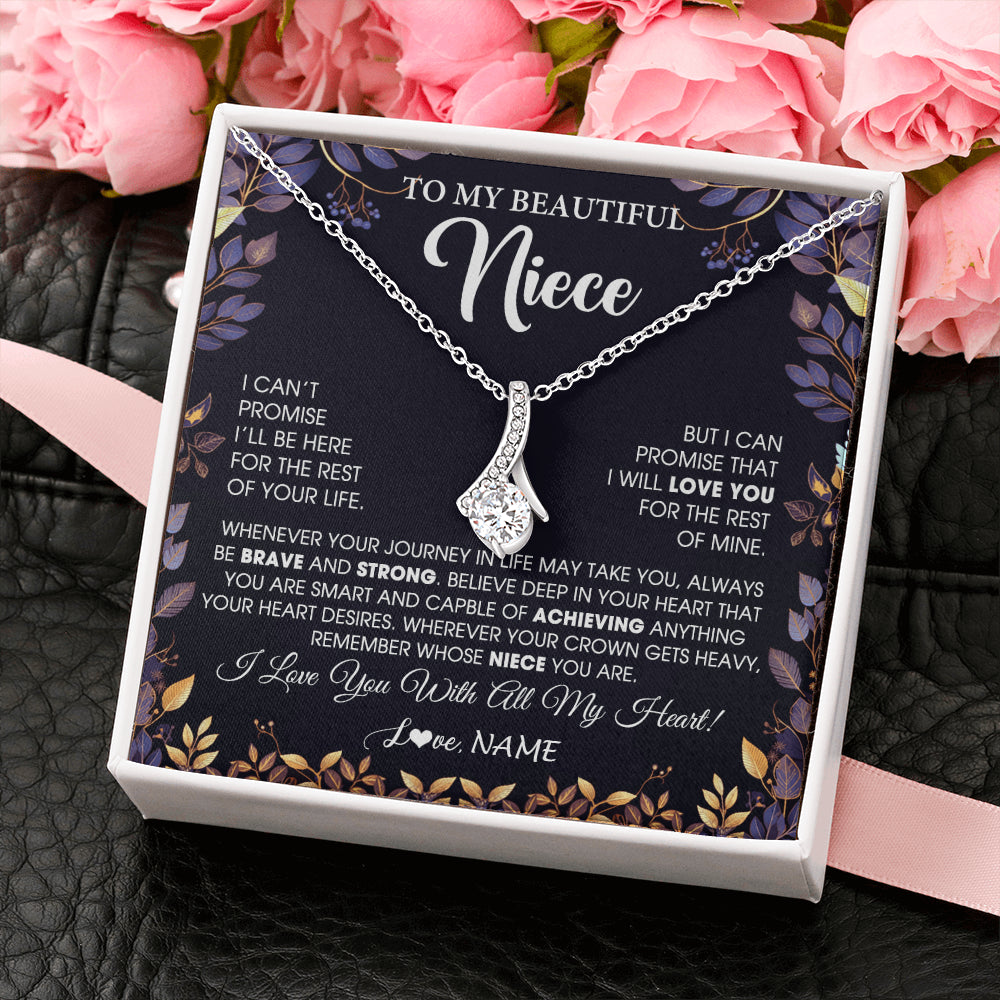 Alluring Beauty Necklace 14K White Gold Finish | 2 | Personalized To My Beautiful Niece Necklace From Aunt Uncle Promise Necklace Birthday Gift For Niece Graduation Christmas Customized Gift Box Message Card | teecentury