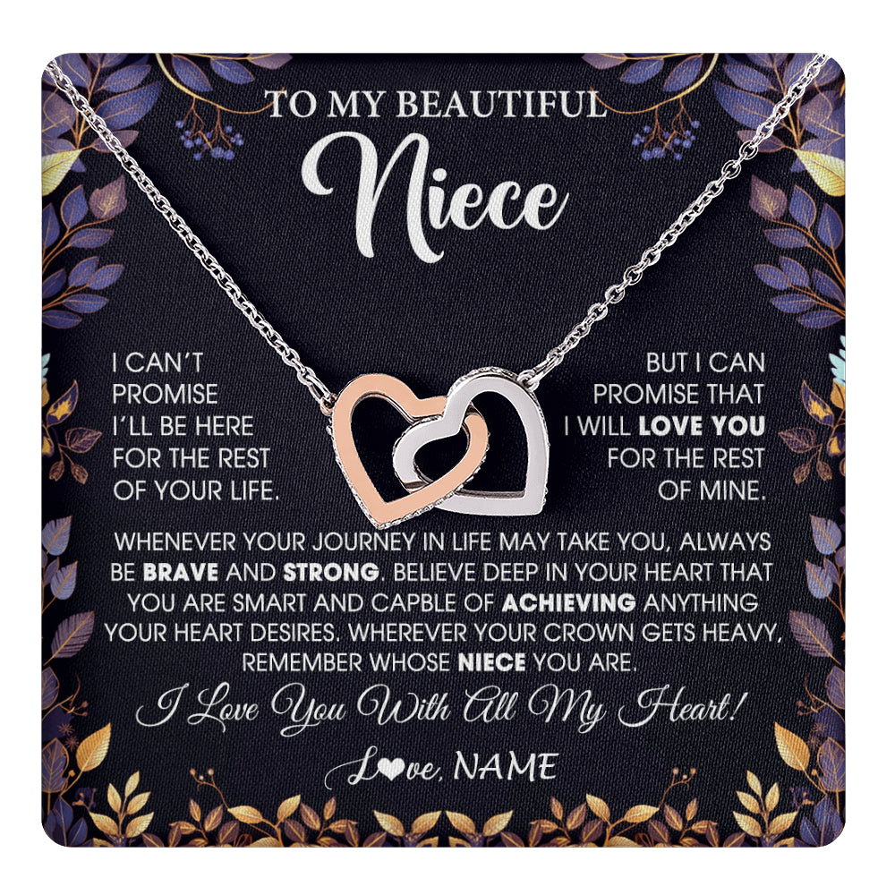 Interlocking Hearts Necklace Stainless Steel & Rose Gold Finish | 1 | Personalized To My Beautiful Niece Necklace From Aunt Uncle Promise Necklace Birthday Gift For Niece Graduation Christmas Customized Gift Box Message Card | teecentury