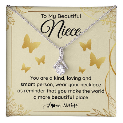 Alluring Beauty Necklace 14K White Gold Finish | 1 | Personalized To My Beautiful Niece Necklace From Aunt You Are A Kind Loving Niece Birthday Gifts Jewelry Graduation Christmas Customized Gift Box Message Card | teecentury