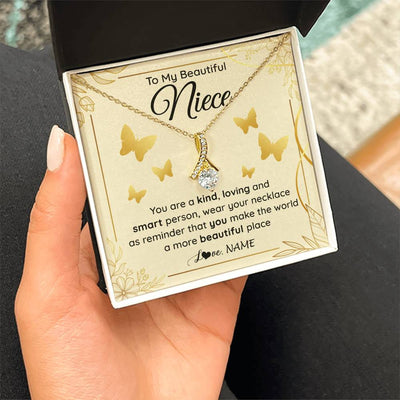 Alluring Beauty Necklace 18K Yellow Gold Finish | 2 | Personalized To My Beautiful Niece Necklace From Aunt You Are A Kind Loving Niece Birthday Gifts Jewelry Graduation Christmas Customized Gift Box Message Card | teecentury