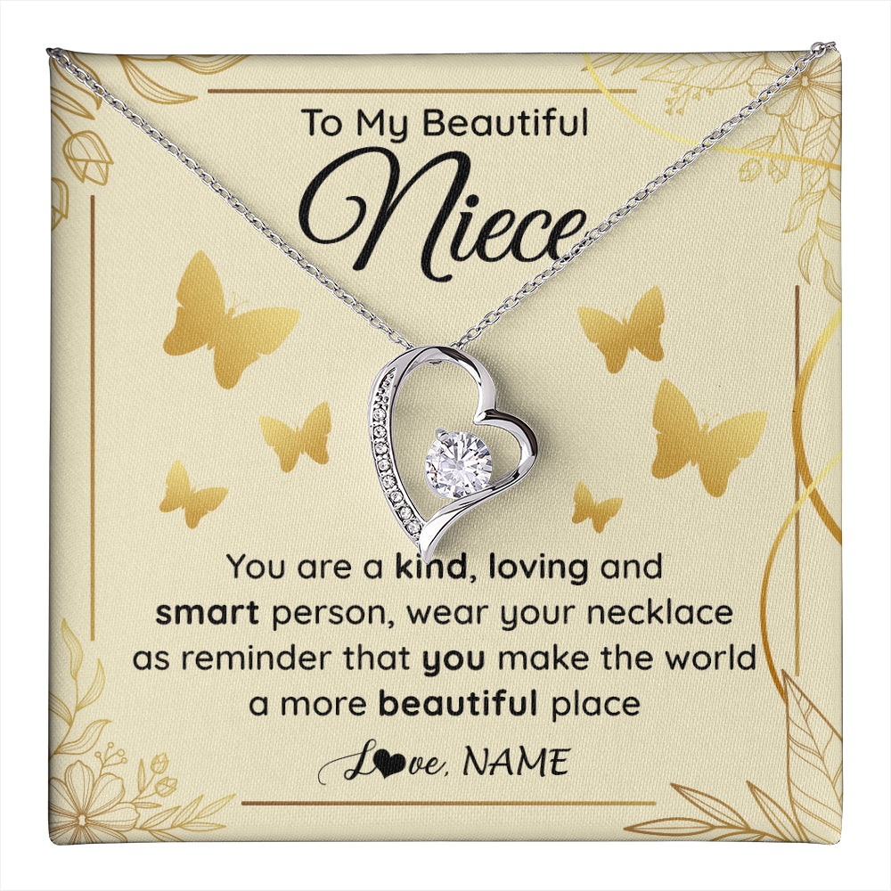 Forever Love Necklace 14K White Gold Finish | 1 | Personalized To My Beautiful Niece Necklace From Aunt You Are A Kind Loving Niece Birthday Gifts Jewelry Graduation Christmas Customized Gift Box Message Card | teecentury
