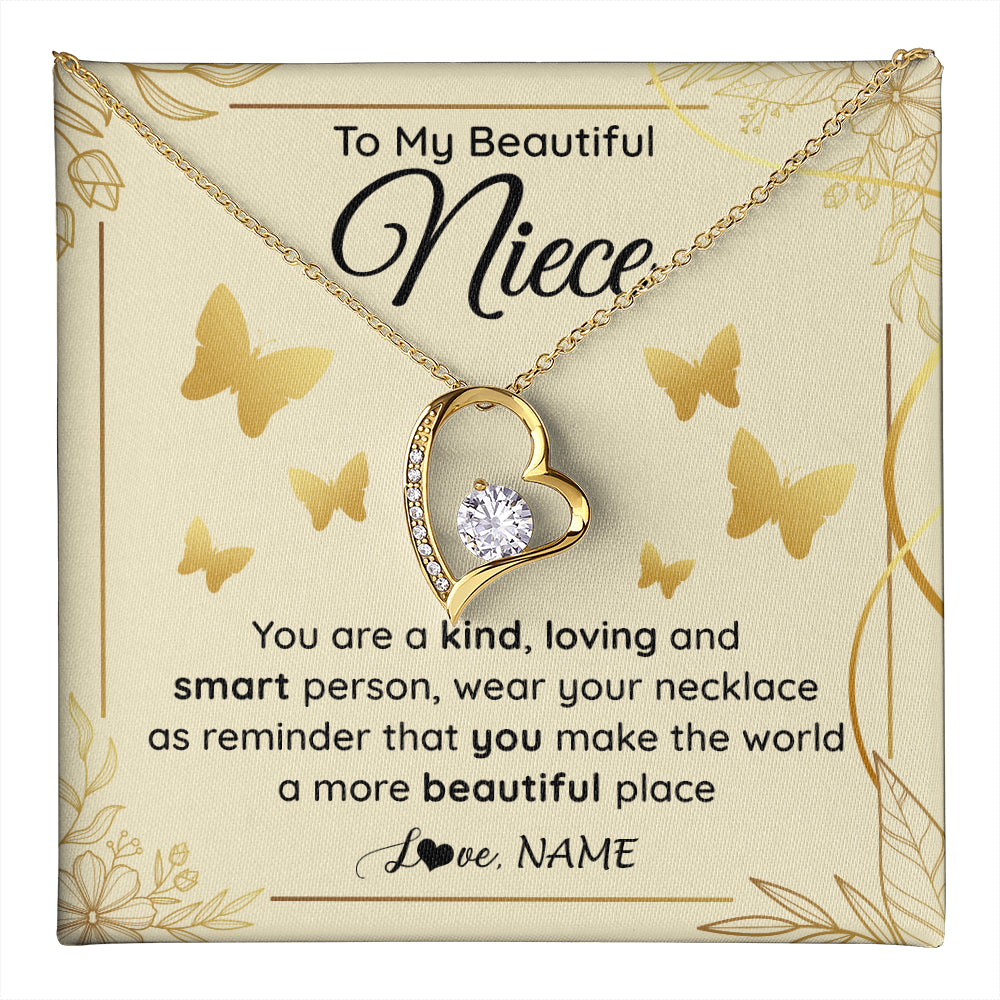 Forever Love Necklace 18K Yellow Gold Finish | 1 | Personalized To My Beautiful Niece Necklace From Aunt You Are A Kind Loving Niece Birthday Gifts Jewelry Graduation Christmas Customized Gift Box Message Card | teecentury