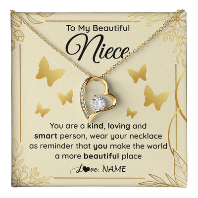 Forever Love Necklace 18K Yellow Gold Finish | 1 | Personalized To My Beautiful Niece Necklace From Aunt You Are A Kind Loving Niece Birthday Gifts Jewelry Graduation Christmas Customized Gift Box Message Card | teecentury