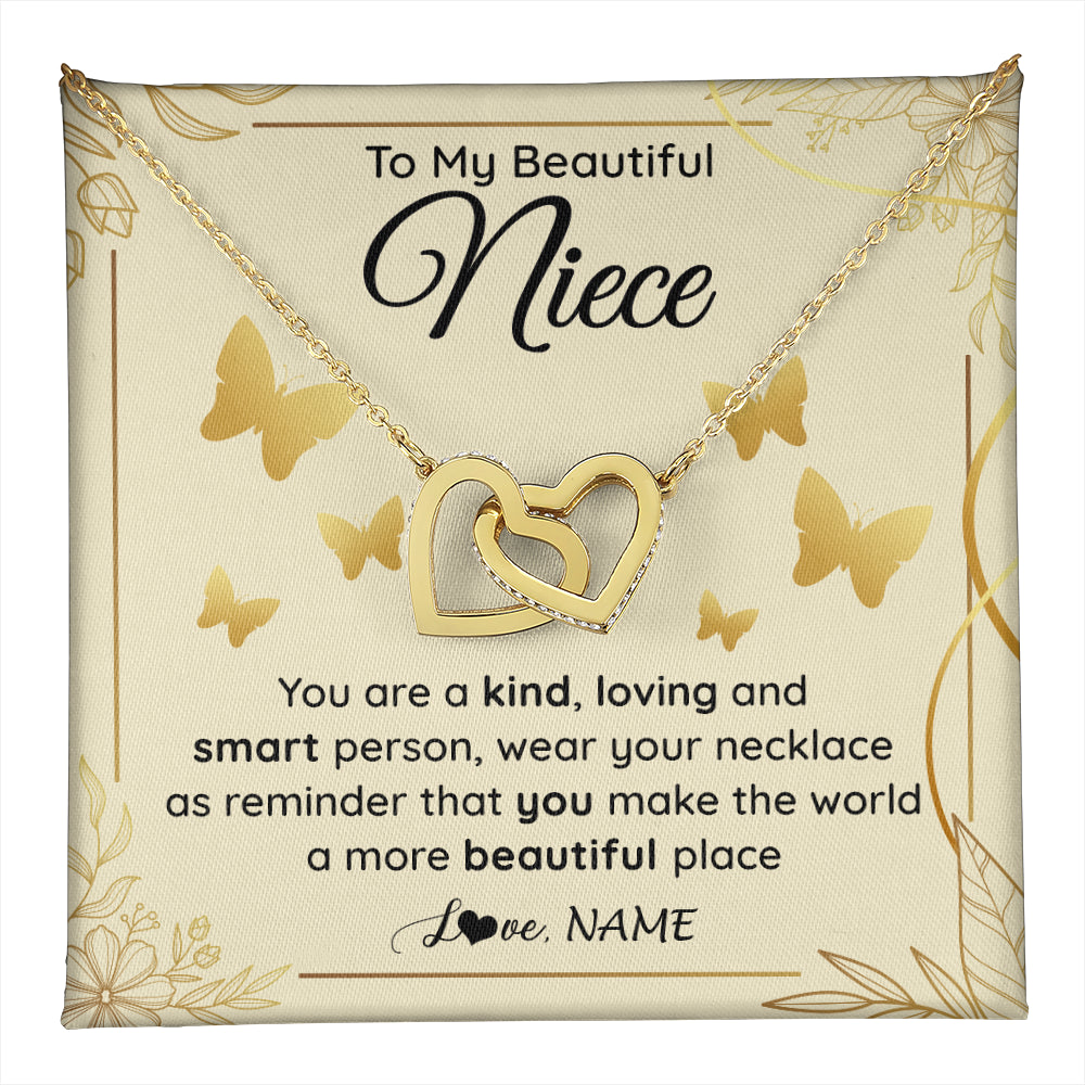Interlocking Hearts Necklace 18K Yellow Gold Finish | 1 | Personalized To My Beautiful Niece Necklace From Aunt You Are A Kind Loving Niece Birthday Gifts Jewelry Graduation Christmas Customized Gift Box Message Card | teecentury
