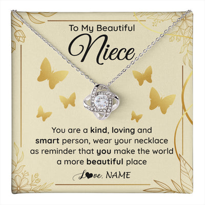Love Knot Necklace 14K White Gold Finish | 1 | Personalized To My Beautiful Niece Necklace From Aunt You Are A Kind Loving Niece Birthday Gifts Jewelry Graduation Christmas Customized Gift Box Message Card | teecentury
