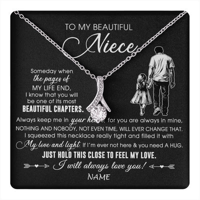 Alluring Beauty Necklace 14K White Gold Finish | 1 | Personalized To My Beautiful Niece Necklace From Uncle Always Love You Niece Birthday Graduation Christmas Customized Gift Box Message Card | teecentury