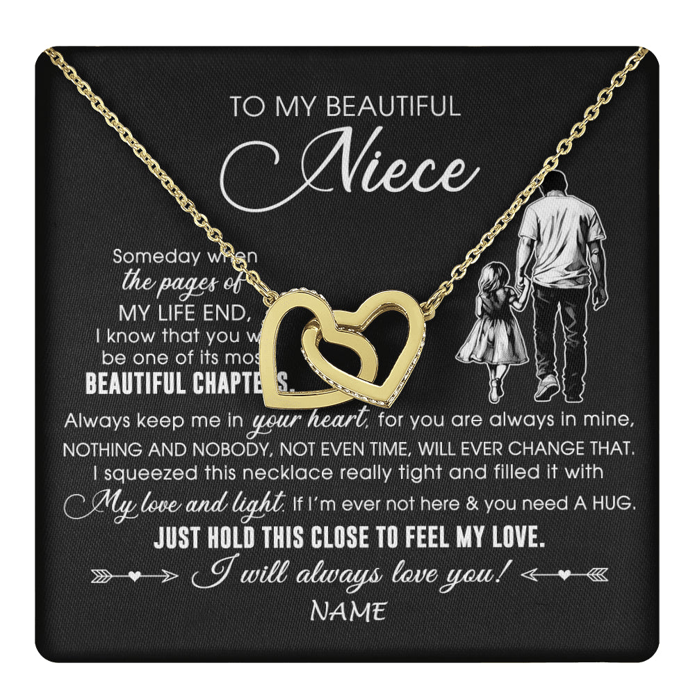 Interlocking Hearts Necklace 18K Yellow Gold Finish | 1 | Personalized To My Beautiful Niece Necklace From Uncle Always Love You Niece Birthday Graduation Christmas Customized Gift Box Message Card | teecentury
