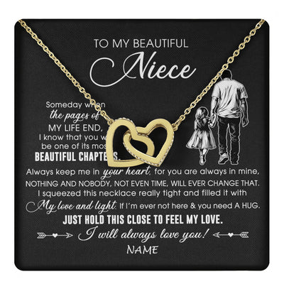 Interlocking Hearts Necklace 18K Yellow Gold Finish | 1 | Personalized To My Beautiful Niece Necklace From Uncle Always Love You Niece Birthday Graduation Christmas Customized Gift Box Message Card | teecentury