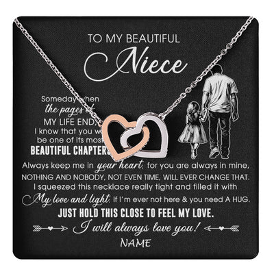 Interlocking Hearts Necklace Stainless Steel & Rose Gold Finish | 1 | Personalized To My Beautiful Niece Necklace From Uncle Always Love You Niece Birthday Graduation Christmas Customized Gift Box Message Card | teecentury
