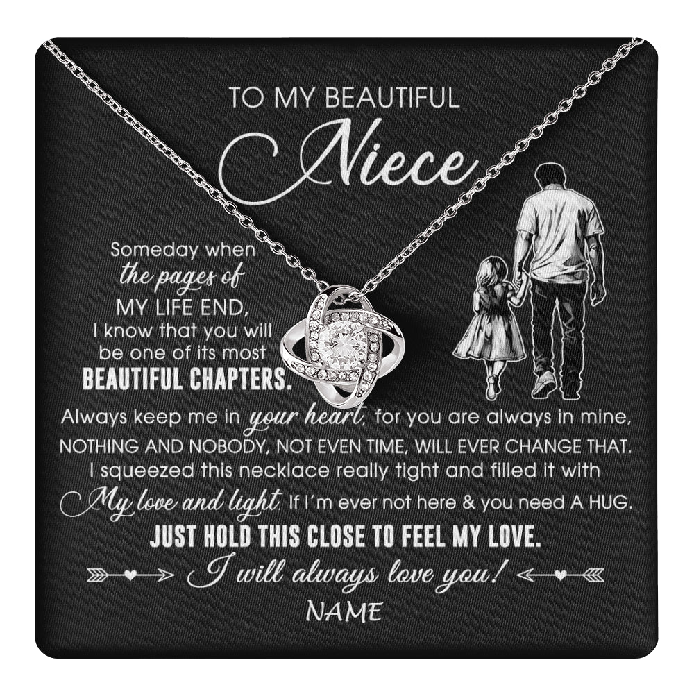 Love Knot Necklace 14K White Gold Finish | 1 | Personalized To My Beautiful Niece Necklace From Uncle Always Love You Niece Birthday Graduation Christmas Customized Gift Box Message Card | teecentury