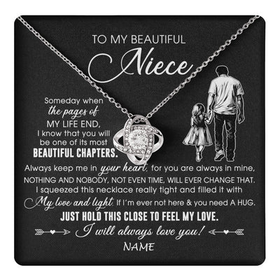 Love Knot Necklace 14K White Gold Finish | 1 | Personalized To My Beautiful Niece Necklace From Uncle Always Love You Niece Birthday Graduation Christmas Customized Gift Box Message Card | teecentury