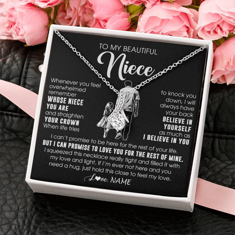 Alluring Beauty Necklace 14K White Gold Finish | 2 | Personalized To My Beautiful Niece Necklace From Uncle Believe In Yourself Niece Birthday Gifts Jewelry Graduation Christmas Customized Message Card | teecentury