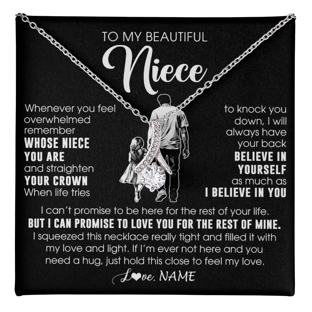 Alluring Beauty Necklace 14K White Gold Finish | 1 | Personalized To My Beautiful Niece Necklace From Uncle Believe In Yourself Niece Birthday Gifts Jewelry Graduation Christmas Customized Message Card | teecentury