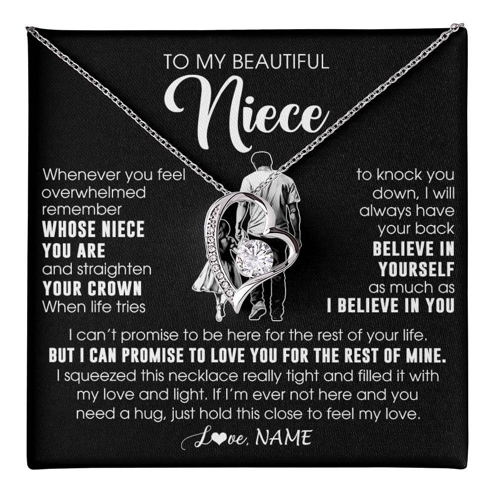 Forever Love Necklace 14K White Gold Finish | 1 | Personalized To My Beautiful Niece Necklace From Uncle Believe In Yourself Niece Birthday Gifts Jewelry Graduation Christmas Customized Message Card | teecentury