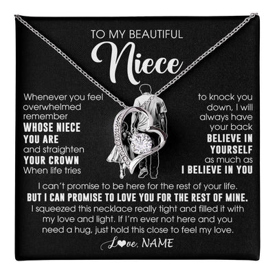 Forever Love Necklace 14K White Gold Finish | 1 | Personalized To My Beautiful Niece Necklace From Uncle Believe In Yourself Niece Birthday Gifts Jewelry Graduation Christmas Customized Message Card | teecentury