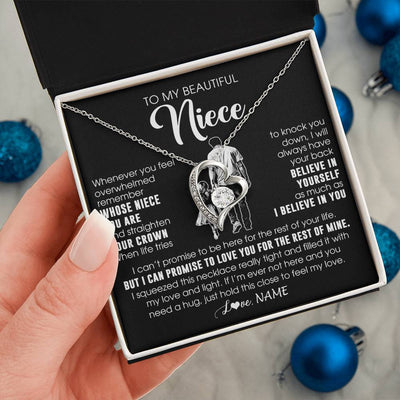 Forever Love Necklace 14K White Gold Finish | 2 | Personalized To My Beautiful Niece Necklace From Uncle Believe In Yourself Niece Birthday Gifts Jewelry Graduation Christmas Customized Message Card | teecentury
