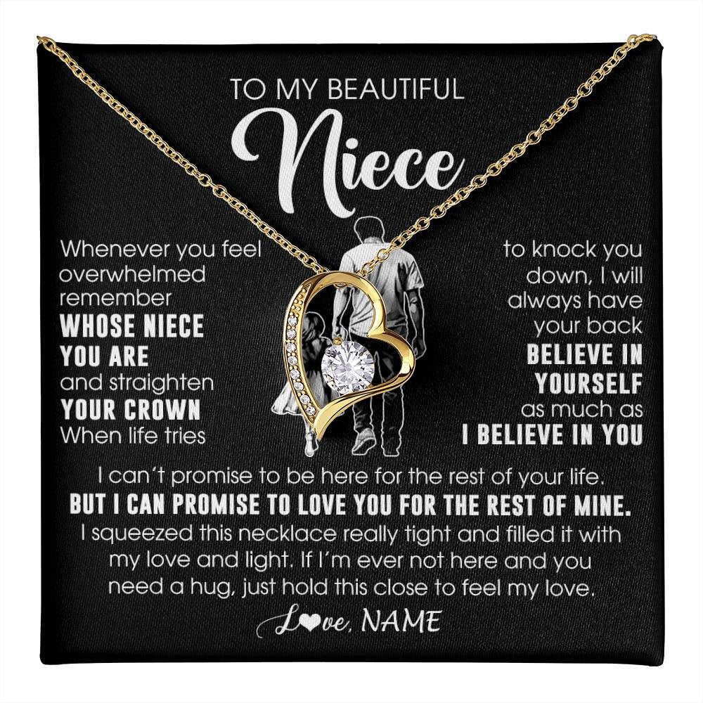 Forever Love Necklace 18K Yellow Gold Finish | 1 | Personalized To My Beautiful Niece Necklace From Uncle Believe In Yourself Niece Birthday Gifts Jewelry Graduation Christmas Customized Message Card | teecentury